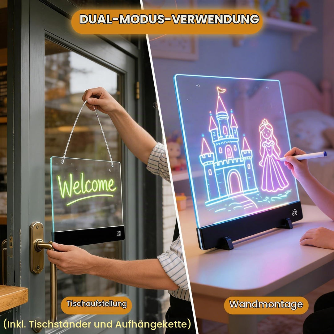 LED-Zeichenbrett für Kinder, 1500mAh wiederaufladbares Notizbrett mit 4-Farben-Lichtmodi &amp; 7 Markern