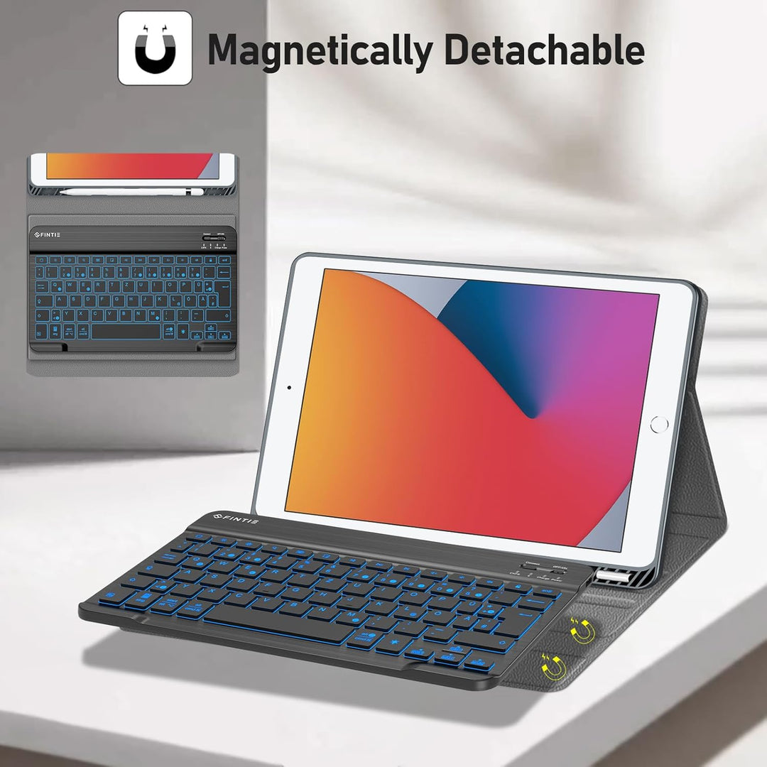 Fintie Hülle mit Tastatur für iPad 9. / 8. / 7. Generation (10.2 Zoll, 2021/2020/2019), Beleuchtete