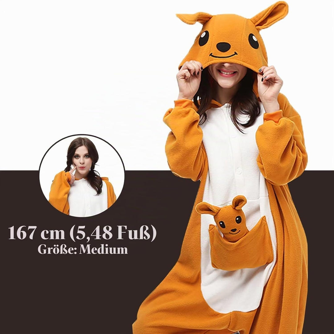 Tier Onesie Karneval Halloween Kostüm Cosplay Schlafanzüge Erwachsene S Känguru, S Känguru