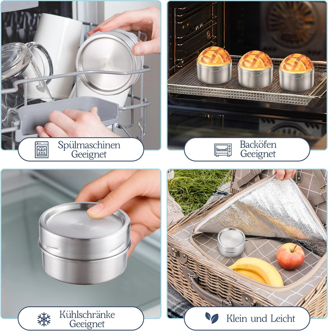 nicelock Brotdose Edelstahl Auslaufsicher (3 Stück), 200ml Klein Edelstahl Dosen, Lunchbox Kinder, L