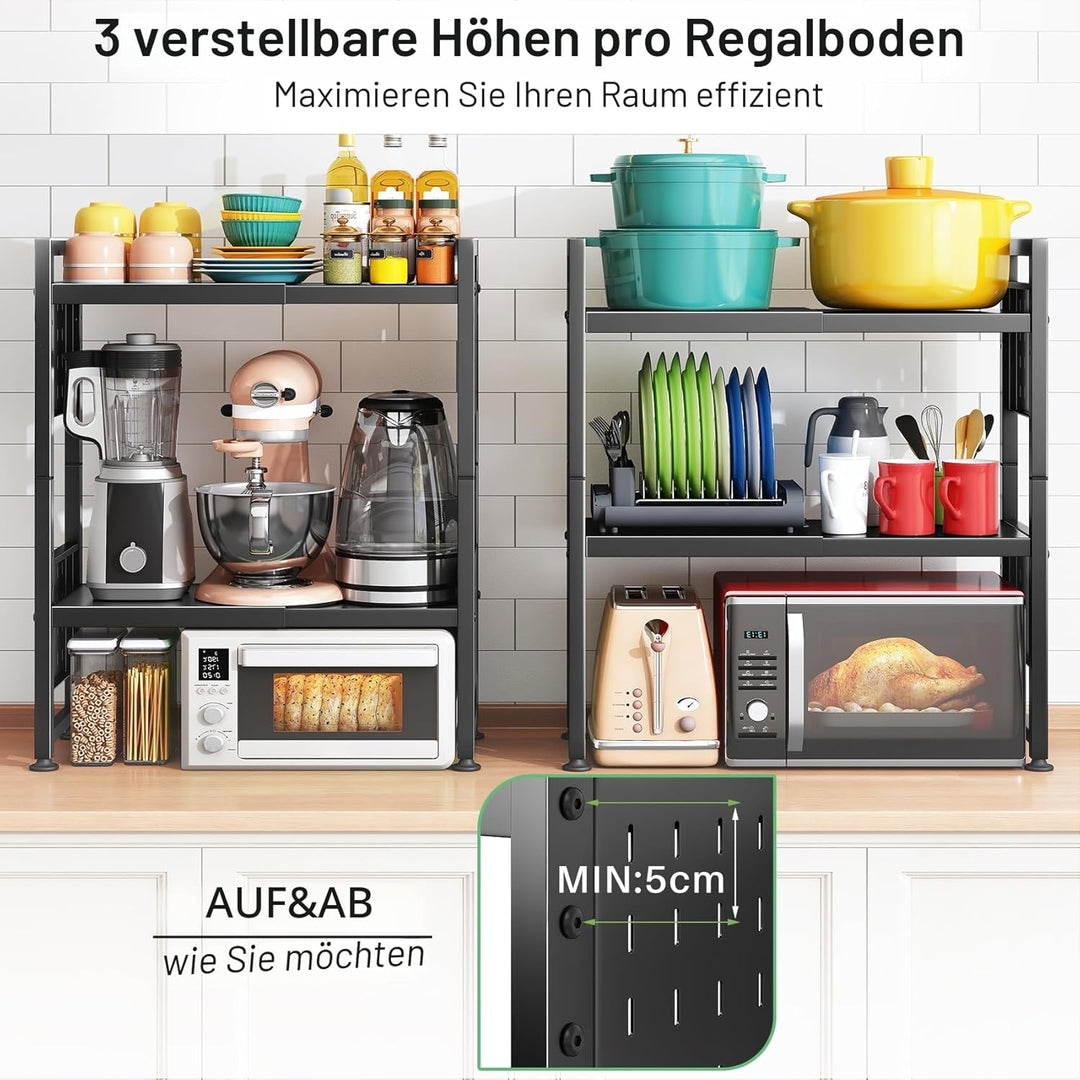 SAYZH Mikrowellen Regal, 3-stufiges Erweiterbares mikrowelle Regal Mikrowellenregal Organizer Küche