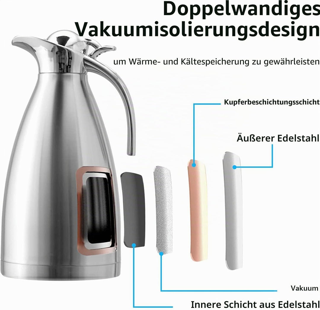 Luvan 2.0 L Kaffeekanne,304 Edelstahl Edelstahl Thermokaraffe,Doppelwand Vakuum Isolierte,Kaffee The