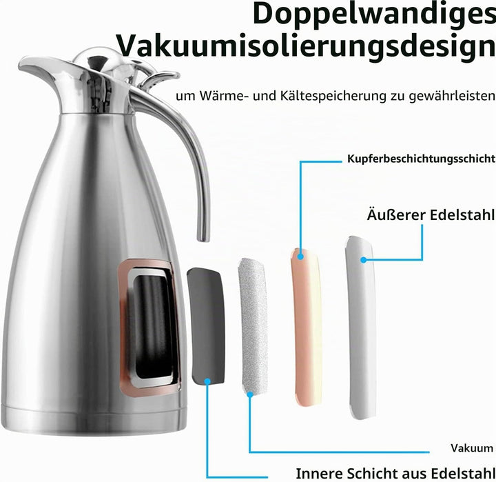 Luvan 2.0 L Kaffeekanne,304 Edelstahl Edelstahl Thermokaraffe,Doppelwand Vakuum Isolierte,Kaffee The