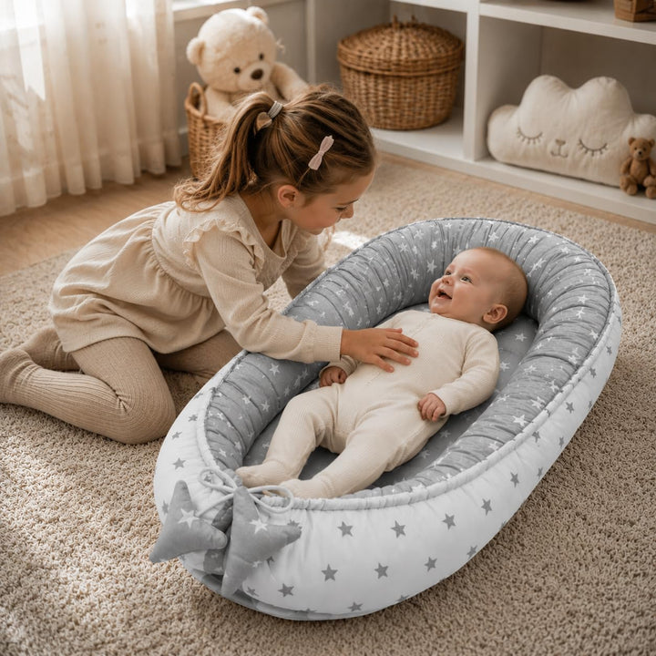 PIMKO Babynest Babynestchen für Baby Kuschelnest 2-seitig Babykokon für Säuglinge und Neugeborene Ba