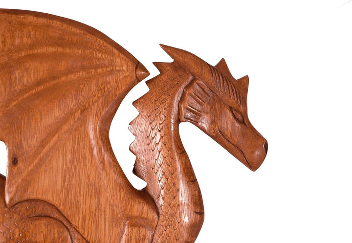 Windalf Wandbild TIAMA 28 cm Holzdrache Rechts schauend Handarbeit aus Holz