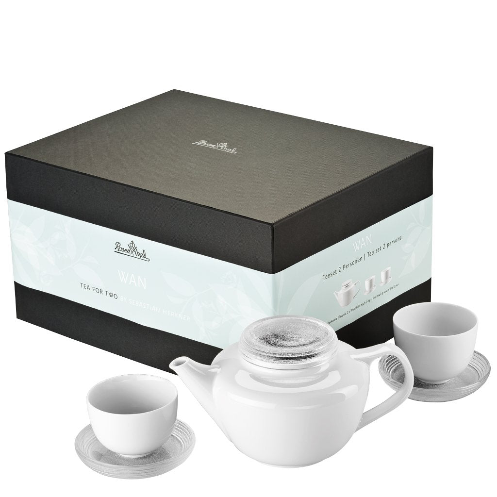 Rosenthal - WAN Teeset 5-TLG. Weiss/Glas 2 Tassen - 2 Untertassen - 1 Teekanne 0,07 l