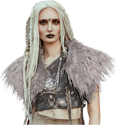keland Viking Kunstfell Kragen für Männer Schal Capelet Wrap Kostüm Accessoire W-grau, W-grau