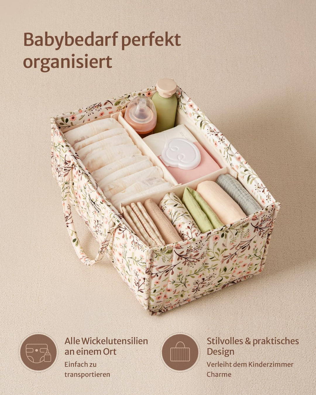 Blissful Diary Wickeltisch-Organizer, Wickelkorb für die Wickelstation, Stilvoller Wickelorganizer f