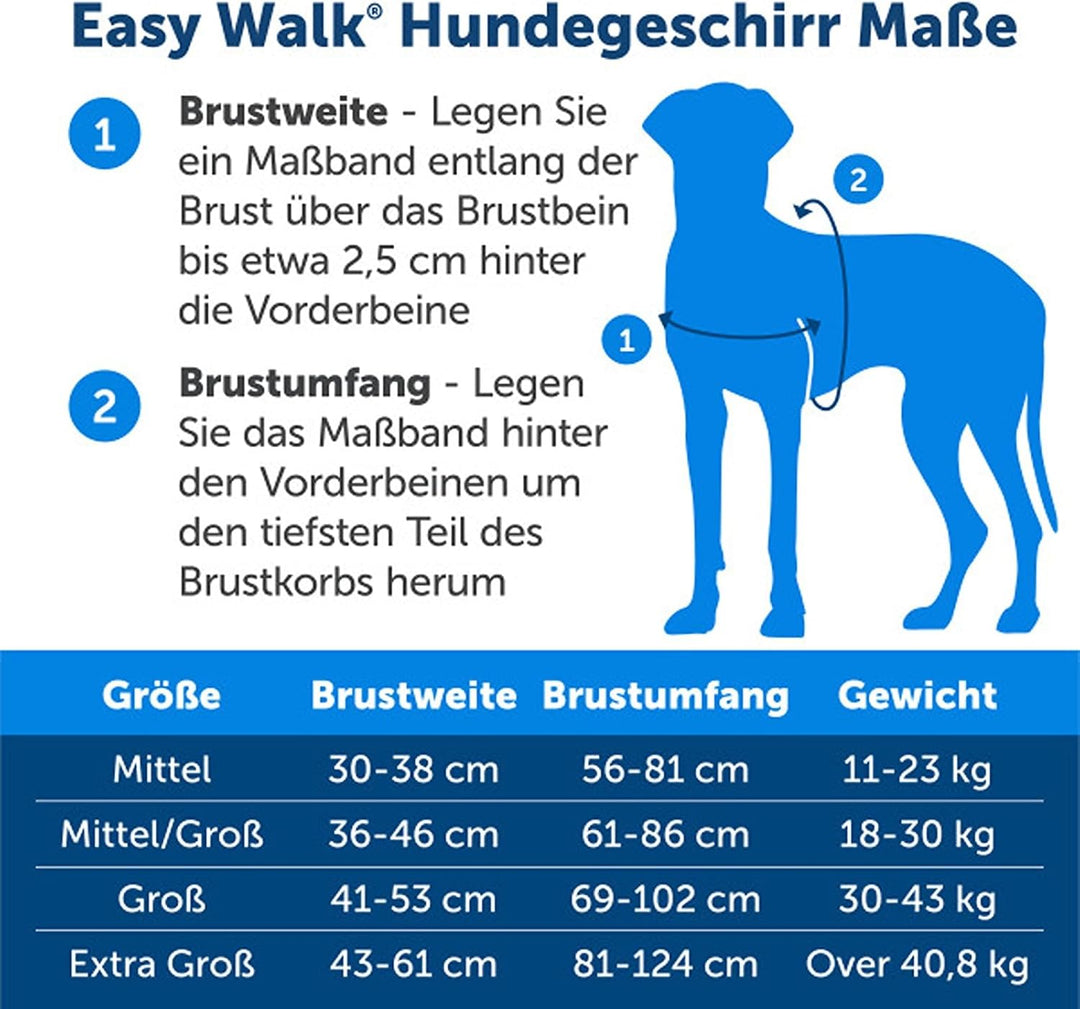 PetSafe Easy Walk-Geschirr, Anti-Zieh-Hundegeschirr, Verringert Würgen und Husten, Mit 1,8 M Leine,