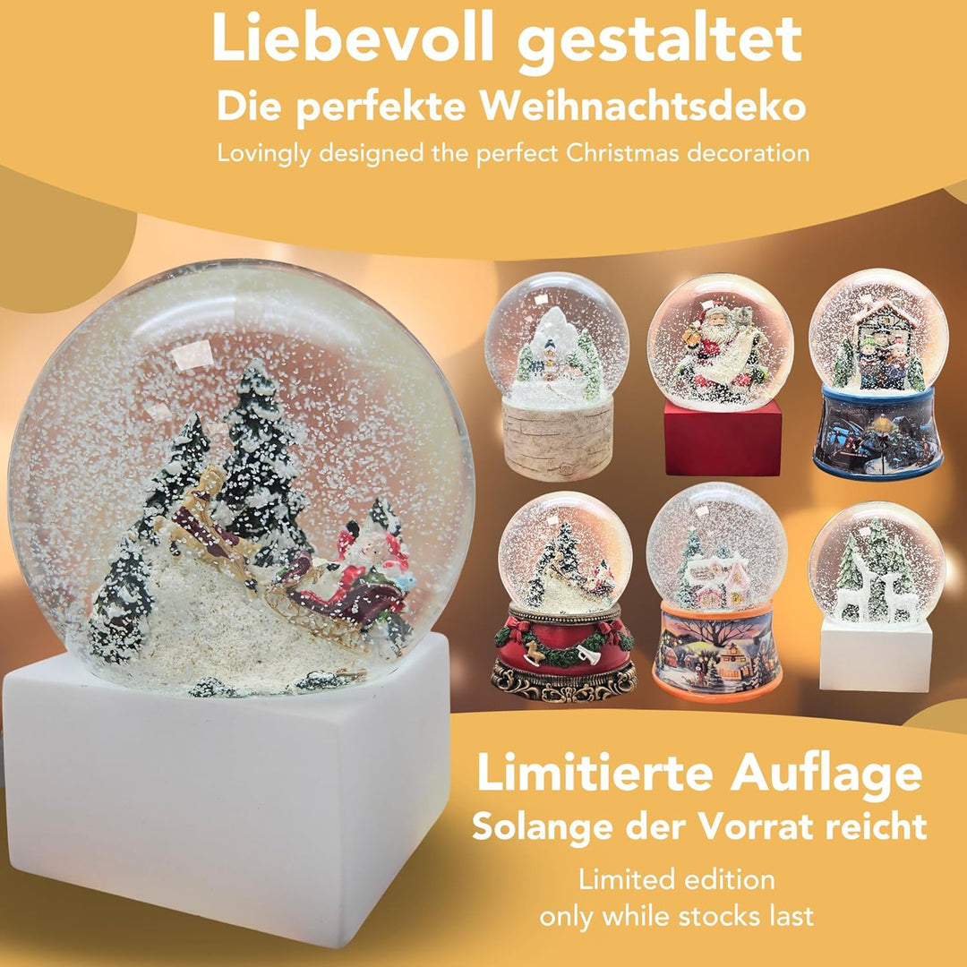 Minium Collection 20112 Schneekugel Weihnacht Santa im Schlitten Winter auf Sockel weiss eck, Pure-L