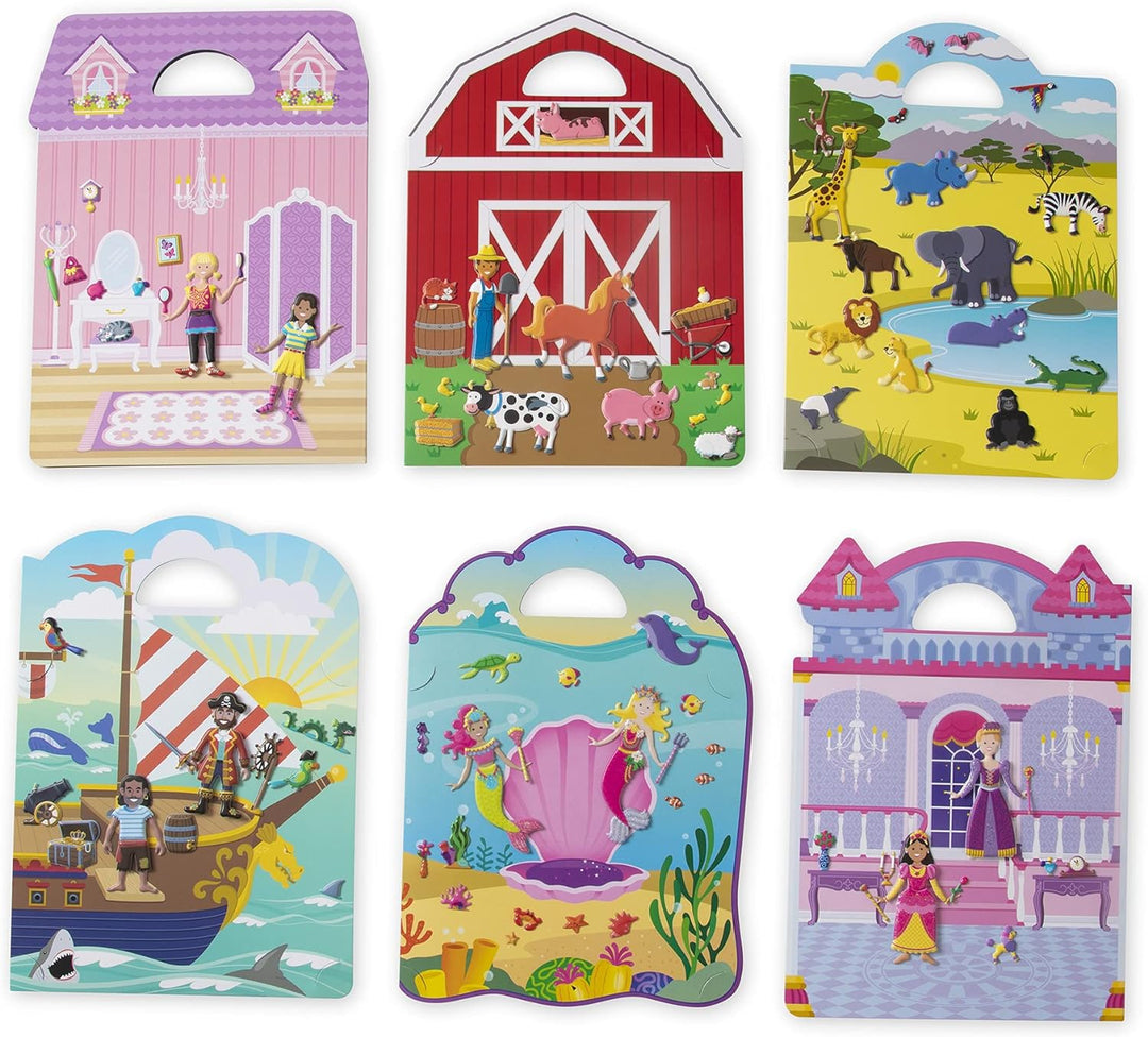 Melissa & Doug | Pack mit 6 wiederverwendbaren, bauschigen Stickern – Ankleiden, Prinzessin, Safari,