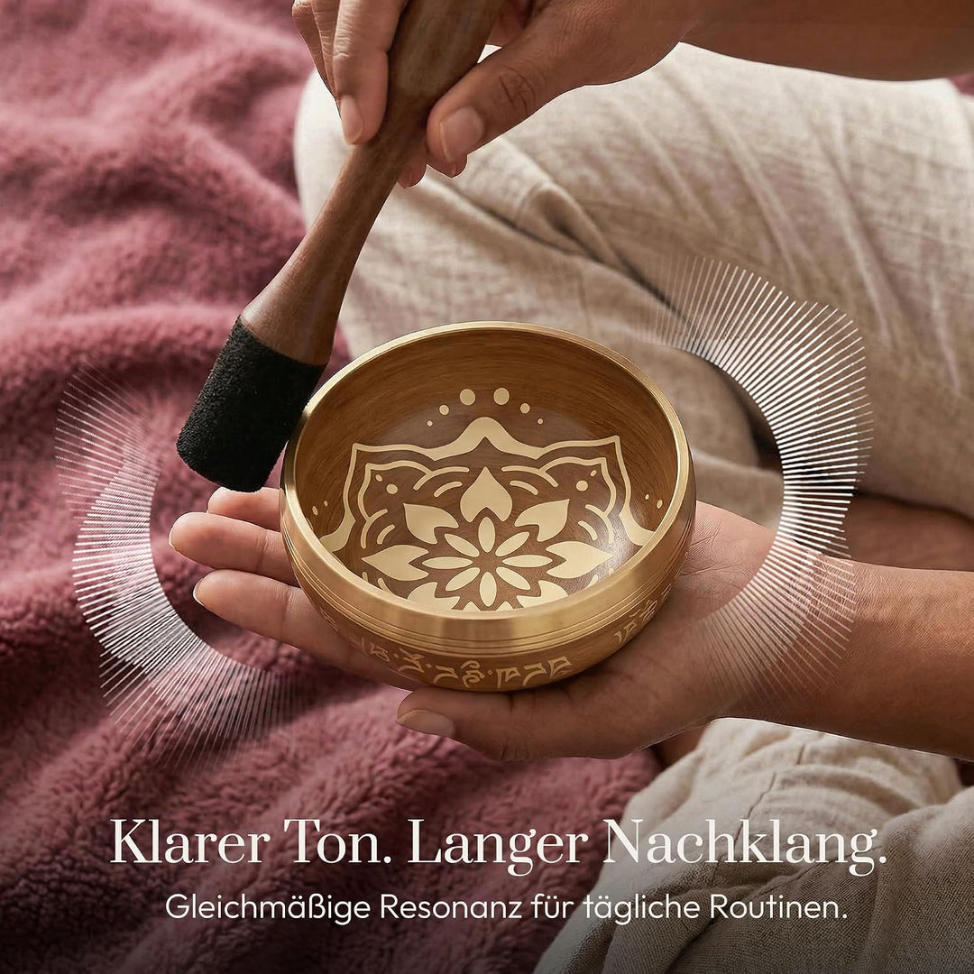 Silent Mind Klangschale Ø10cm Bronze – Handgefertigtes Komplett-Set mit Kissen und Klöppel, für Anfä