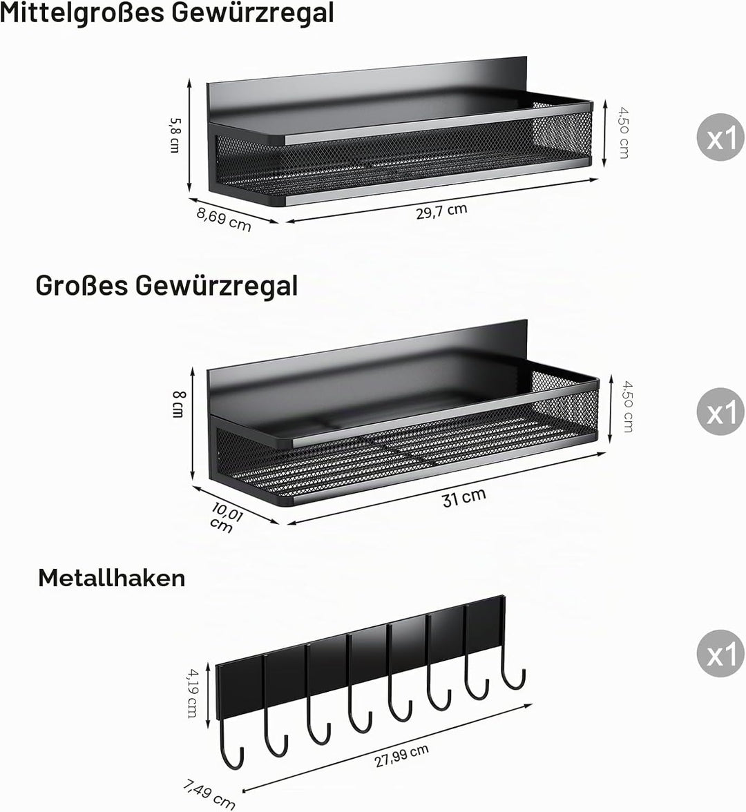Aufworld Magnetische Gewürzregal für Kühlschrank, 3 Pack magnetische Regal, bewegliche magnetische K