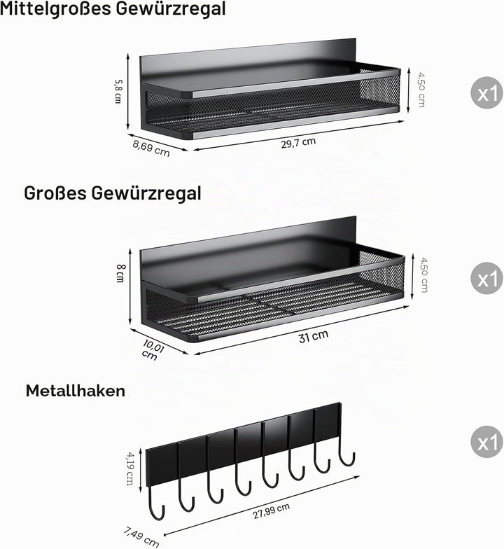 Aufworld Magnetische Gewürzregal für Kühlschrank, 3 Pack magnetische Regal, bewegliche magnetische K