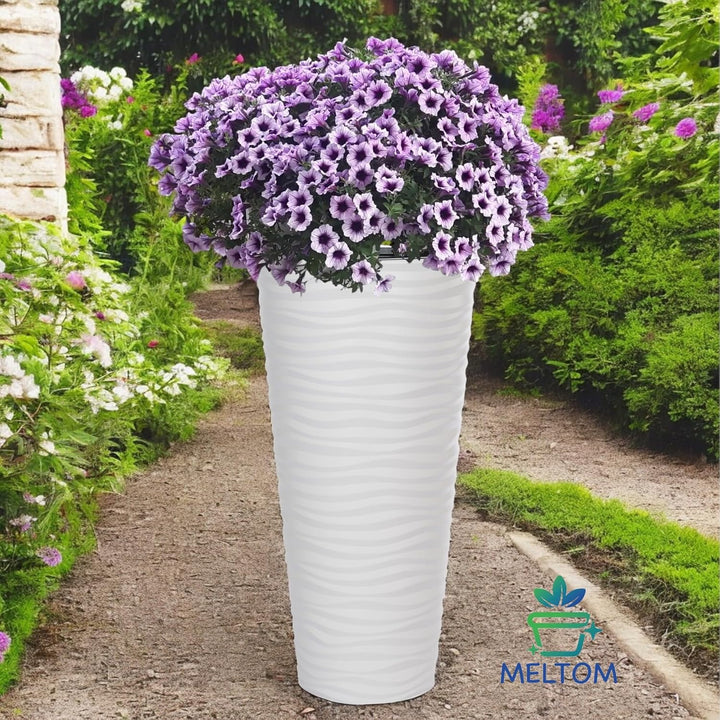 MELTOM Blumenkübel Blumentopf Rund 3D Effekt Slim Weiss Pflanzkübel mit Herausnehmbaren Einsatz (XXL
