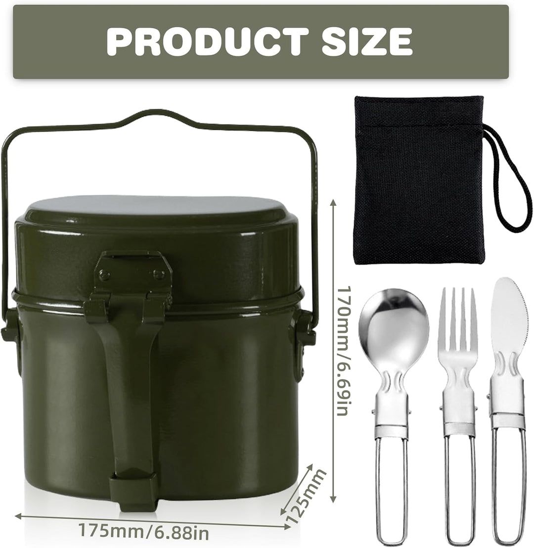 Bundeswehr Essgeschirr, Hitzebeständig Camping Kochgeschirr Outdoor mit Faltbarer Messer, Gabel und
