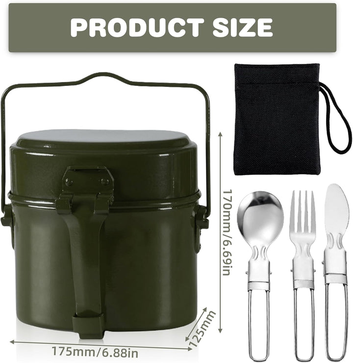 Bundeswehr Essgeschirr, Hitzebeständig Camping Kochgeschirr Outdoor mit Faltbarer Messer, Gabel und