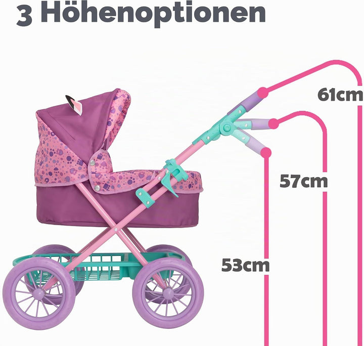 Gabby's Dollhouse Junior Puppenwagen Lila & Grün | Puppen-Buggy mit Verstellbarer Griffhöhe | Faltba