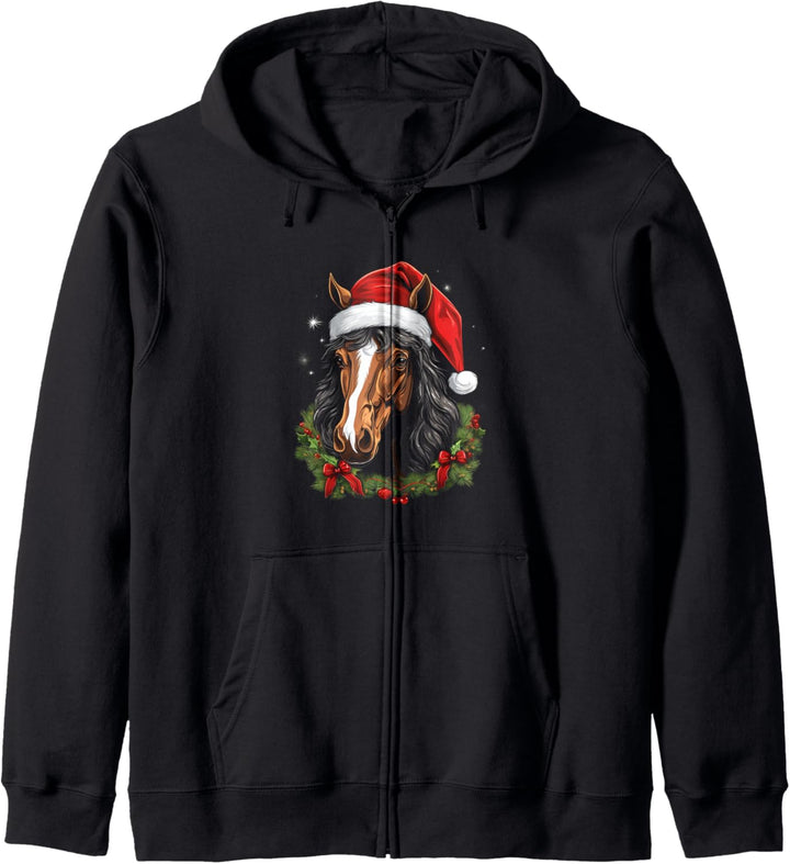 Pferd mit Weihnachtsmütze - Weihnachtspferd Santa Kapuzenjacke