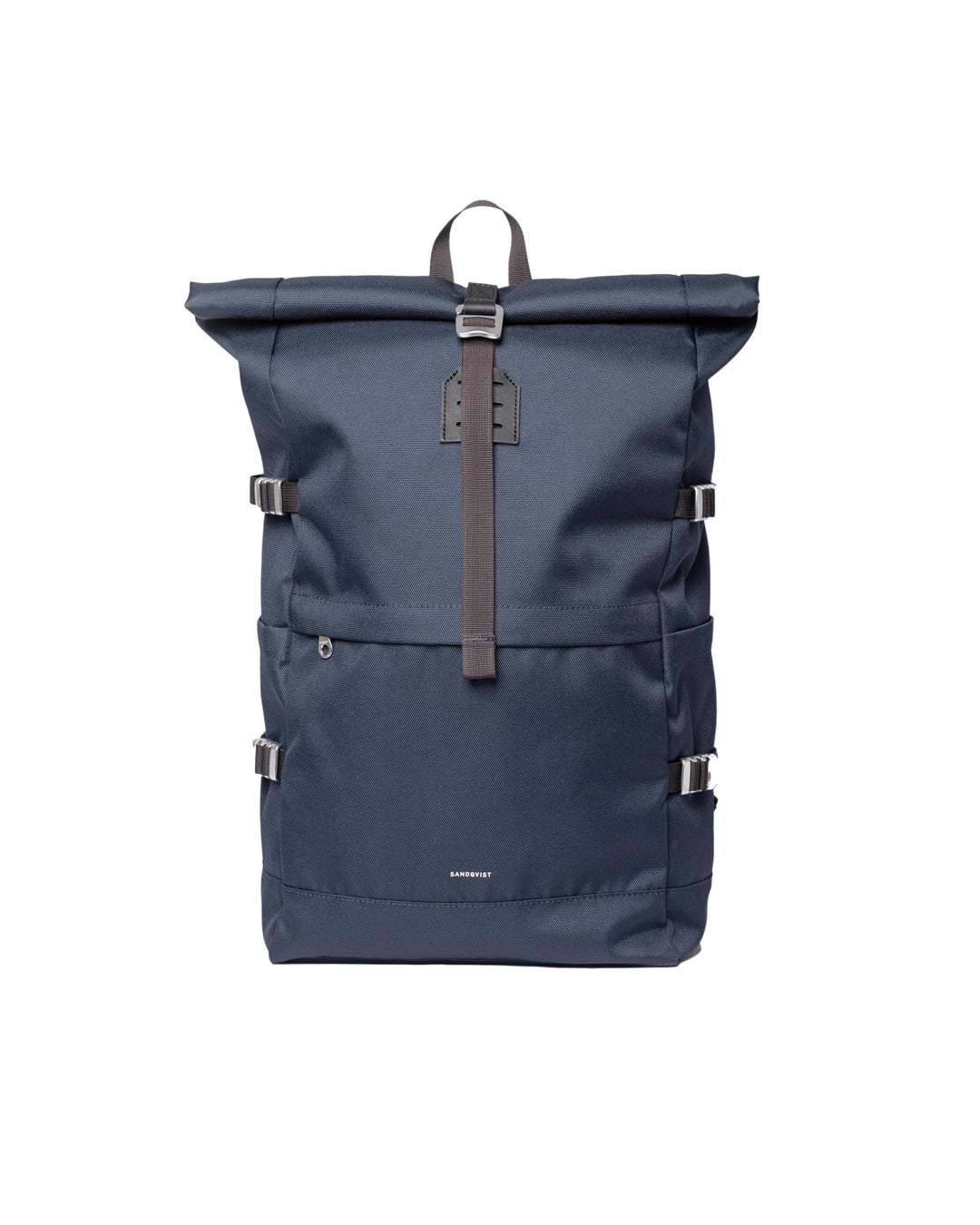 Sandqvist Icon Rolltop Backpack L Backpack Navy With Black Leather, Navy With Black Leather