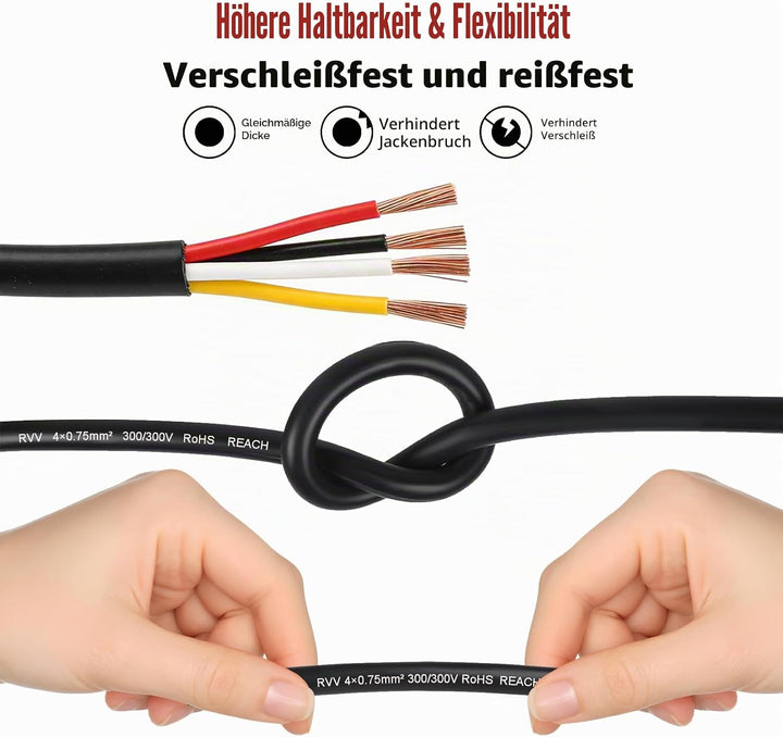 BEIJISTAR 10M Fahrzeugleitung 4x0,75mm² Rundkabel, 12V 24V 4 Adriges Anhängerkabel, 4 Adriges Elektr