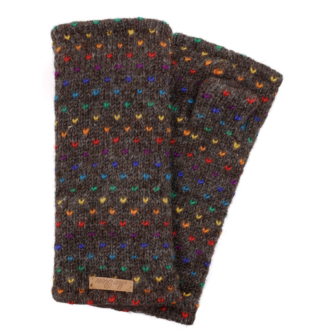 Damen Gestrickte Pulswärmer Stulpen Modell Ines regenbogen Naturdunkelbraun, Naturdunkelbraun