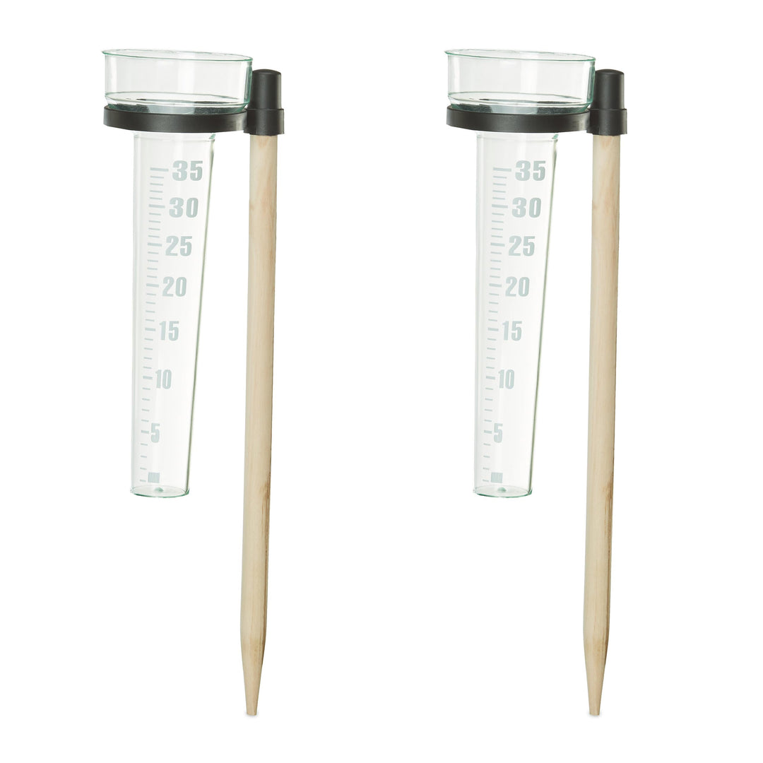 Relaxdays Regenmesser 2er Set, mit Stab, Niederschlagsmesser Garten, Skala 35mm/m², Kunststoff & Hol