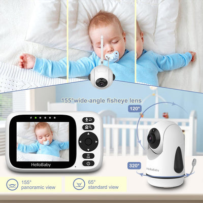 HelloBaby Babyphone mit Kamera, ferngesteuertes Schwenk-Neige-Zoom Video Babyphone und 3,2'' IPS Bil