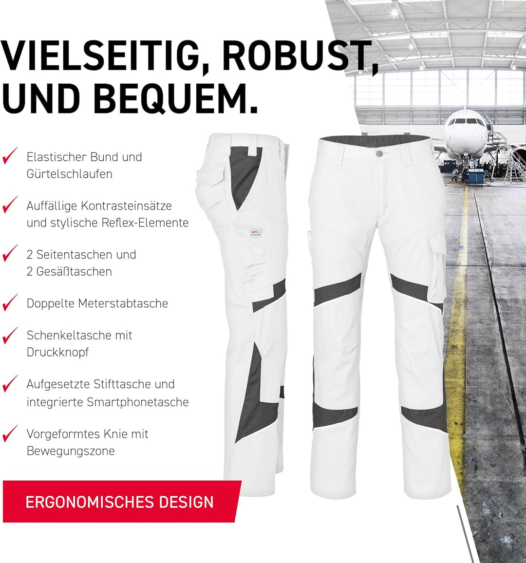 KÜBLER Workwear KÜBLER ACTIVIQ Arbeitshose weiss, Grösse 102, Herren-Arbeitshose aus Mischgewebe, le