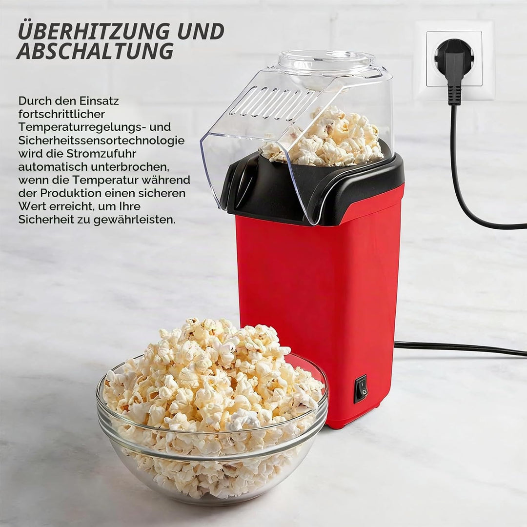 Heissluft Popcornmaschine, 1200W Mini Heissluft Popcorn Maker Ohne Öl Fett, 3 Min Schnellstart, One-
