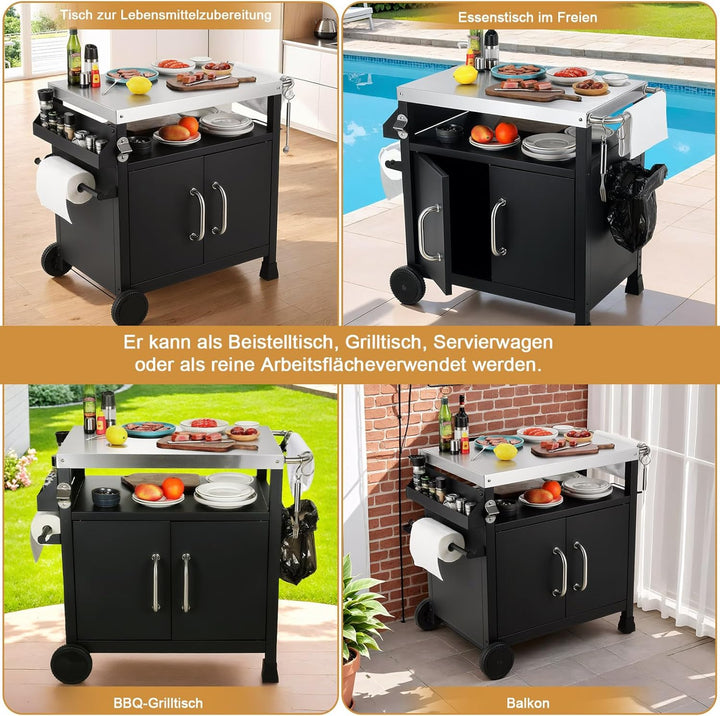 LIFERUN Edelstahl Grillwagen 3-Etagen, Grilltisch Servierwagen Beistelltisch, Grill Trolley Outdoor,