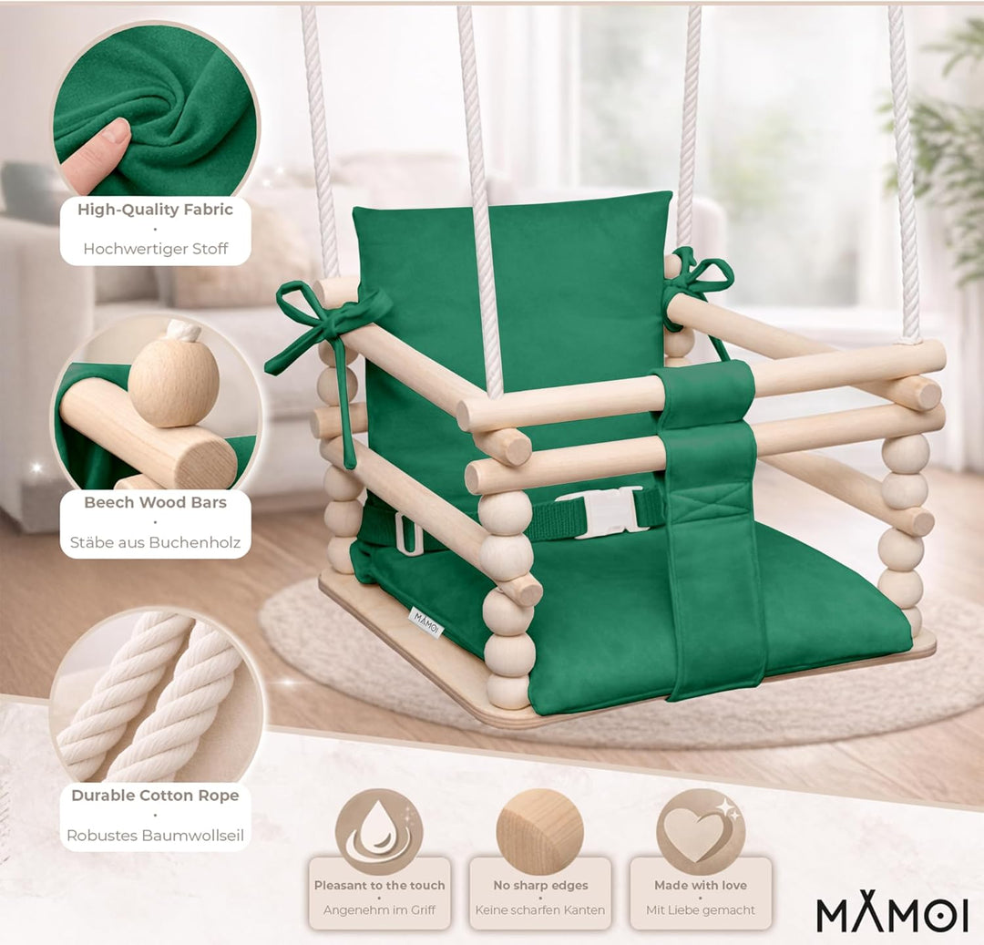 MAMOI® Schaukel Indoor, Holzschaukel, Schaukel aus Holz, Schaukel für Zimmer und Türrahmen, Schaukel