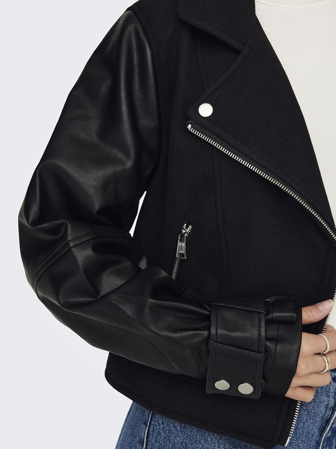 ONLY Damen Onlemma Nu Mix Biker OTW Denim Jacket XS Schwarz, XS Schwarz