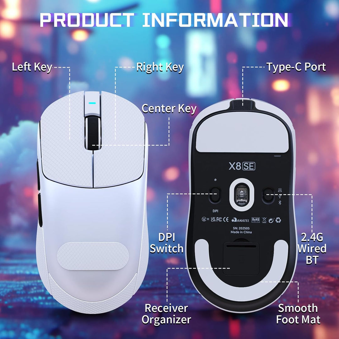 MAMBASNAKE X Attack Shark X8SE 55g ultraleichte kabellose Gaming-Maus mit Band–25000 DPI,PAW3311 Sen