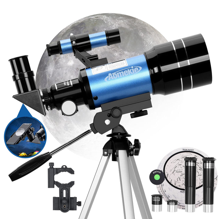Aomekie Teleskop Kinder Einsteiger 70MM Teleskop Astronomie mit Smartphone Adapter Aluminium Stativ