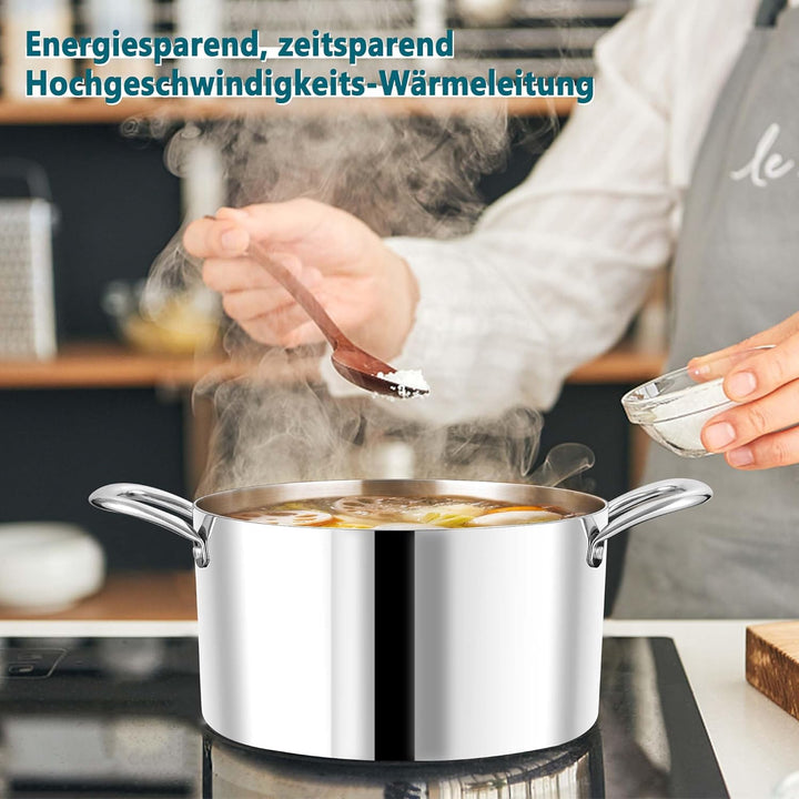 Joyfair Kochtopf, 22cm Premium 3-Lagiger Edelstahl Nudeltopf mit Glasdeckel, 5L Kochtopf Induktion S