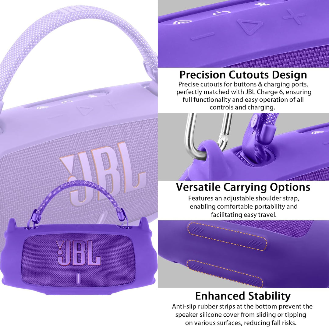 Khanka für JBL Charge 6 Silikon-Schutzhülle mit abnehmbarem Schultergurt & Utility-Haken, Flexible w