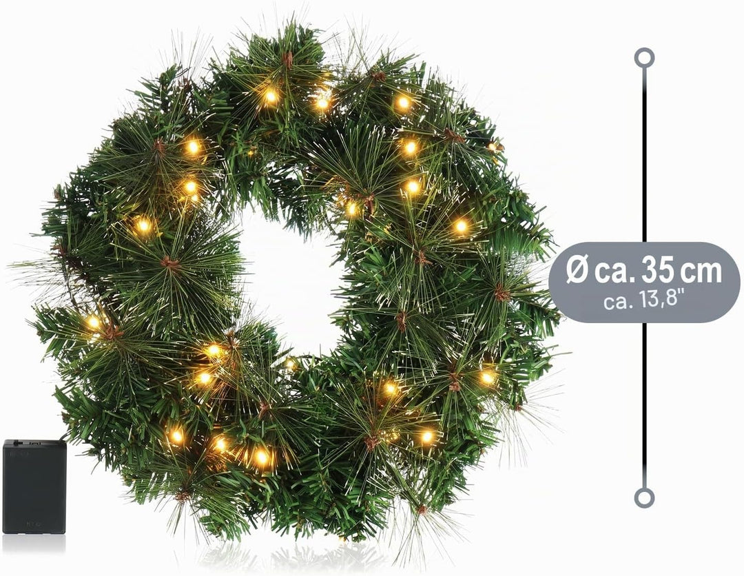 COM-FOUR® LED Türkranz Weihnachten - Adventskranz mit LED-Beleuchtung - tolle Weihnachtsdeko - 40 wa