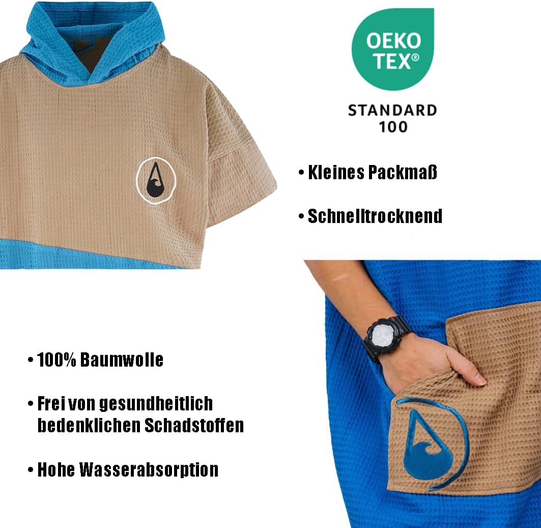 WAVE HAWAII Bade-Poncho Damen & Herren Lighd | Grösse S/M, 155-185cm I 100% Baumwolle Surf-Poncho Er