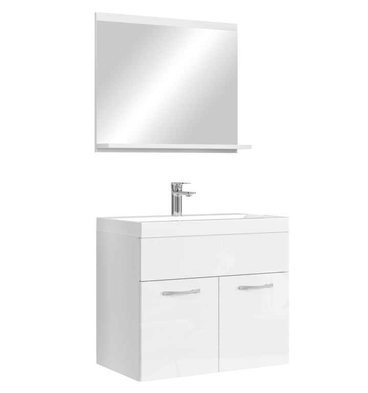 Badplaats B.V. Badezimmer Badmöbel Set Montreal 02 60cm Waschbecken Hochglanz Weiss Fronten - Unters