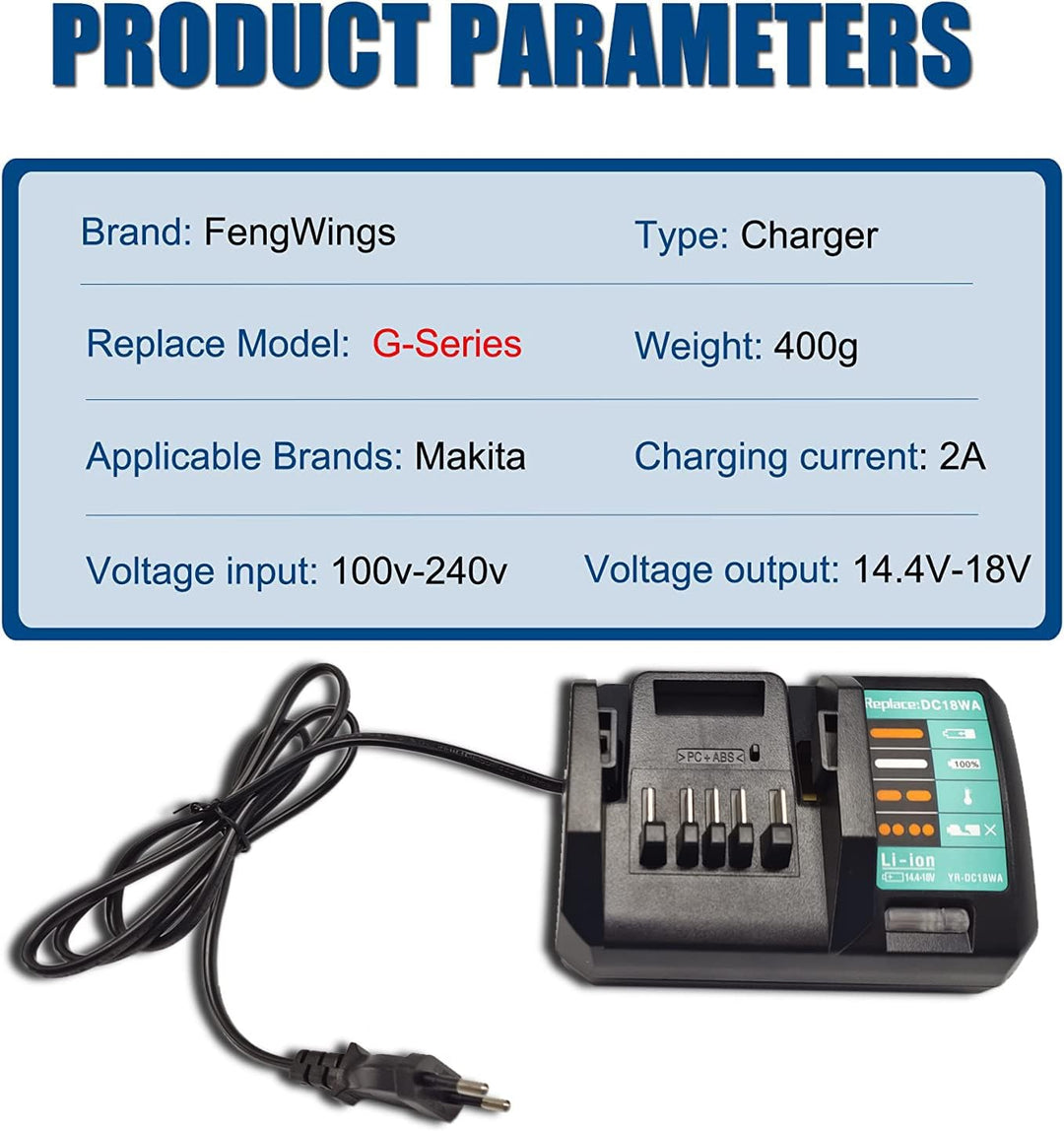FengWings Ladegerät DC18WA ist kompatibel mit der Makita G-Serie BL1840G BL1820G BL1413G BL1440G