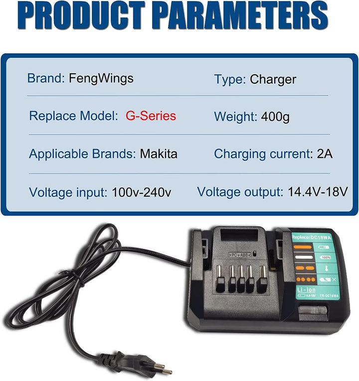 FengWings Ladegerät DC18WA ist kompatibel mit der Makita G-Serie BL1840G BL1820G BL1413G BL1440G