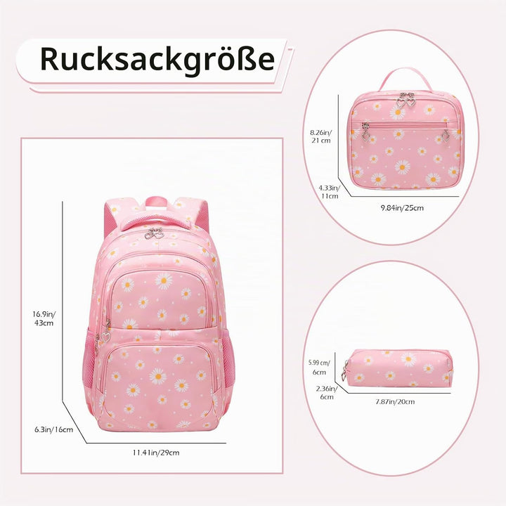 SIVENKE Schulrucksack Mädchen Teenager Damen Schultasche Rucksack Set Gänseblümchen Schulranzen für