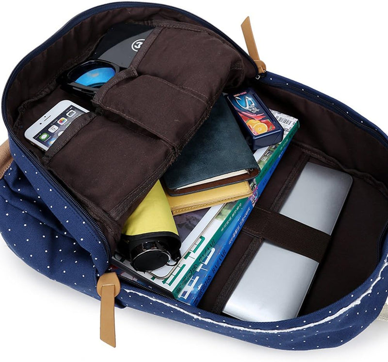 Leichte Schulrucksack mit Polka Dots Nette Canvas Schultaschen Damen Mädchen EXTRA Gross Kinderrucks