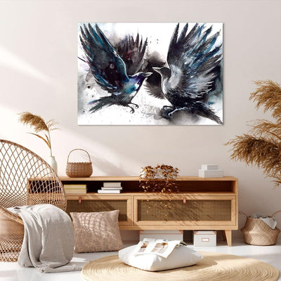 Bilder auf Leinwand 100x70cm Leinwandbild mit Rahmen Vogel Natur Feder Gross Wanddeko Bild Schlafzim