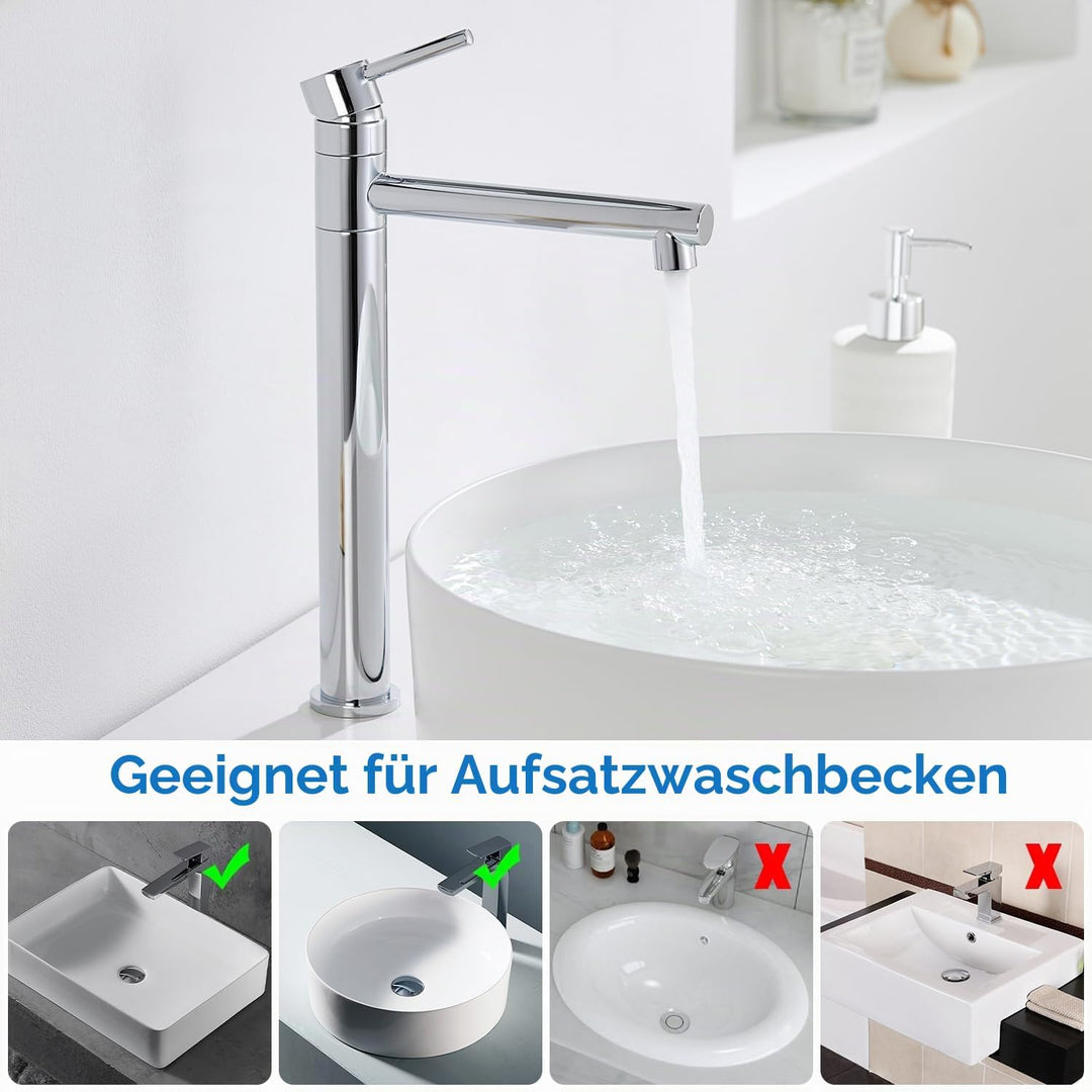 HanCrobiyx Wasserhahn Bad Hoch, Waschtischarmatur Aufsatzwaschbecken Armatur Badezimmer 360° Drehbar