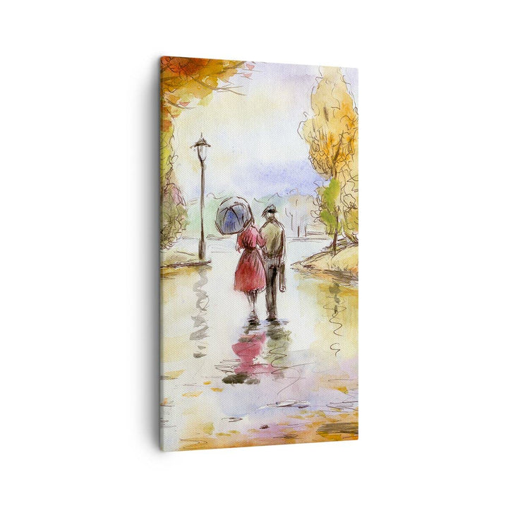 Bilder auf Leinwand Wetter regen herbst park Leinwandbild mit Rahmen 45x80cm Wandbilder Dekoration W
