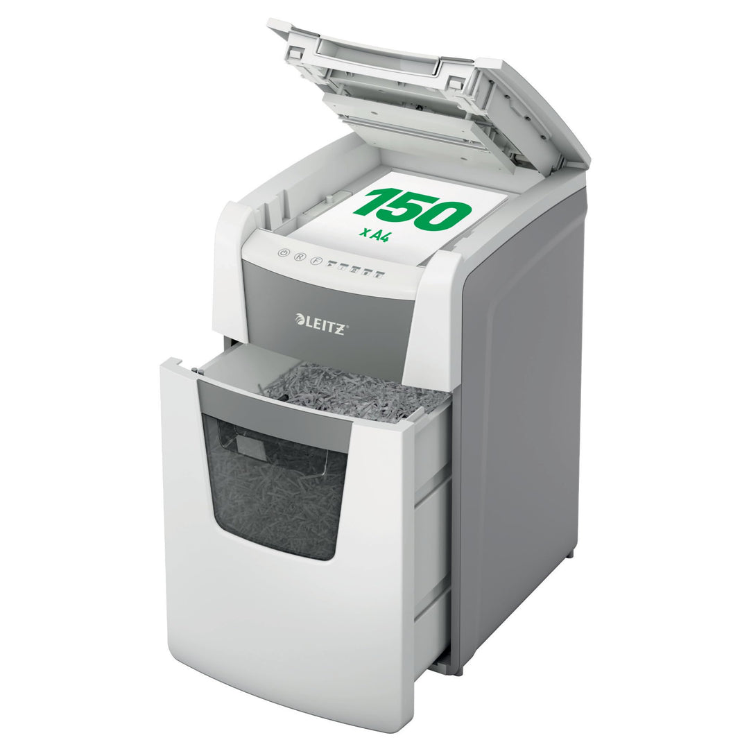 Leitz IQ Autofeed Office Partikelschnitt Aktenvernichter P4, 150 Blatt, 44l-Abfallbehälter, Weiss, 8