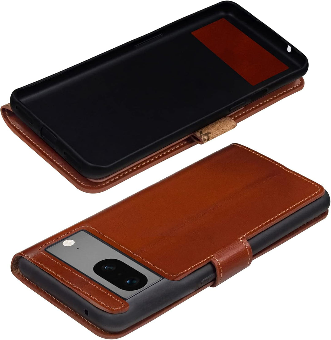Suncase Book-Style Hülle kompatibel mit Google Pixel 7 5G Leder Tasche (Slim-Fit) Lederhülle Handyta