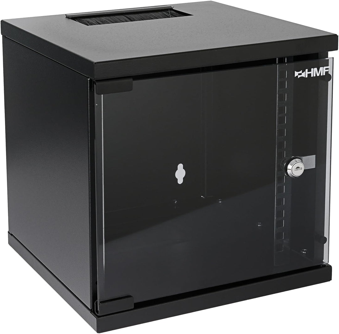 HMF 63406-02 Netzwerkschrank, Serverschrank 10 Zoll | 6 HE | 300 mm Tiefe | Voll montiert | Glastür